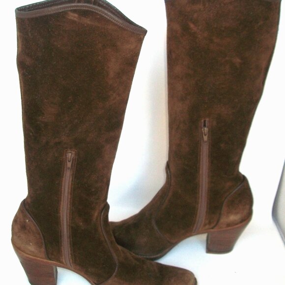 Vintage Via Spiga Tall Brown Suede Western Style Heeled Side-Zip Boots 10M - Picture 6 of 11